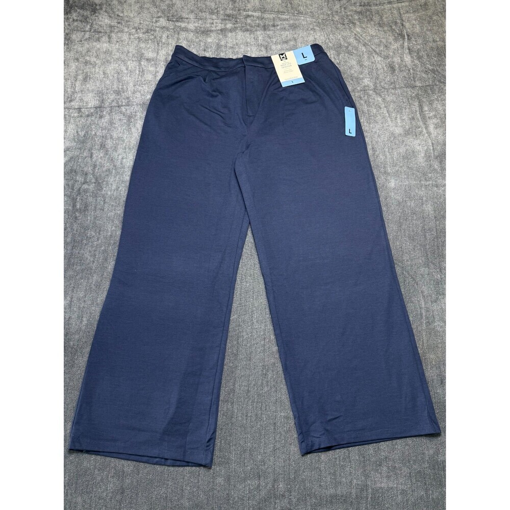 NWT Member's Mark Wide Leg Trouser Women's Large Blue Slash Pockets Casual Wear